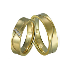 Fashion Pure Titanium Crystal Inlay Gold Plated Wedding Rings for Couple Jewelry